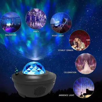 Spalvinga Galaxy LED Projektoriaus Lempa Gimtadienio Vaikai Muzikos Žvaigždėtas Dangus Naktį Šviesos USB Blueteeth Balso Kontrolės Muzikos Grotuvas