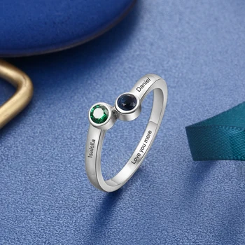 Asmeninį 925 Sterlingas Sidabro Žiedas su Išgraviruotu Pavadinimu Žiedas su 2 Birthstone Fine Jewelry Užsakymą Vestuvių Papuošalai(Sam Hub Fong)