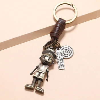 Vintage Mada Vaikas, Berniukas, Mergaitė Maišelio Laikiklį Keychain Sailor Navigator Bronzos Žavesio Natūralios Odos Paketų Prižiūrėtojų Raktinę Automobilių Key Chain Priedai