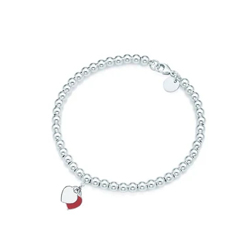 Moterų, Prabangos prekių ženklai Logotipą, Dviguba meilė širdies 4mm apvalių karoliukų apyrankę S925 Sterlingas sidabro, 1:1 pradinio High-end papuošalai, dovanos