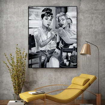 Marilyn Monroe Audrey Hepburn Portretas, Drobė, Tapyba ant Sienos Tatuiruotė Rūkyti Moterys, Plakatų ir grafikos Meno Nuotraukas Dekoras