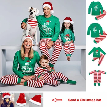 2019 Naujų Rudens kalėdų pijamas šeimos Rinkinių kalėdų drabužius Visiško atitikimo šeimos komplektus Dryžuotas šeimos kalėdų drabužius