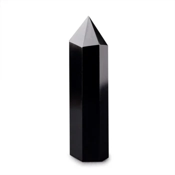 Gamtos Obsidian Black Obelisk Bokštas Kvarco Akmens Taško Šešiakampe Lazdelė J2Y