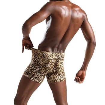 Leopard Seksualus Vyrų apatinis trikotažas Boksininkų Bumbulas Varpos Dėklas Medvilnės Kelnės Apatinukai Vyrams Šortai, Ilgos Kojos hombre Vyriškos Kelnaitės Skrynios