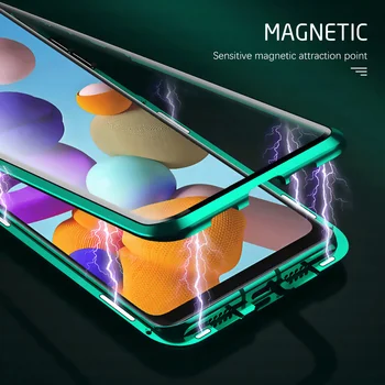 360° Pilnas draudimas Magnetinio Flip case For samsung galaxy A21s A31 A51 A71 A11 A41M31 dvipusis grūdintas Stiklas telefono atvejais coque