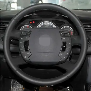 Juodos spalvos mikropluošto odinis Vairas Apimti Ranka prisiūta Automobilio Vairo Dangteliai Citroen C5 2008 - 2017 Automobilių reikmenys