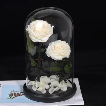 Naujas Atvykimo Amžinąjį Konservuoti Rose su Stiklo Kupolas 5 Žiedų Galvučių Rožių Amžinai Meilės, Vestuvių Naudai Šalis Dovanos Moterims