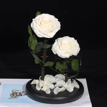 Naujas Atvykimo Amžinąjį Konservuoti Rose su Stiklo Kupolas 5 Žiedų Galvučių Rožių Amžinai Meilės, Vestuvių Naudai Šalis Dovanos Moterims
