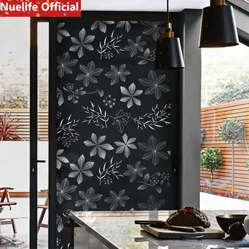 Juodos gėlės modelis langą lipnus popierius namų vonios kambario svetainės biuro parduotuvė saulės kambarį nepermatomas pvc stiklo plėvelės