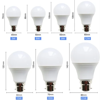10vnt/daug LED Lemputė B22 Lempa, Kaištiniai Lampada 21W 18W 15W 12W 9W 6W Šaltai Balta 3W Šiltai Balta Šviesos Kamuolys Bombill AC 110V, 220V 240V