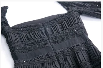 Seksualus Shirred Šifono Mini Suknelė 2019 Hepburn Blackless Aikštėje Apykaklės Žibintų Rankovės China Bodycon Naktinis Klubas Maža Juoda Suknelė