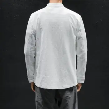 2021 Kinų Stiliaus Vyrų Marškinėliai Tunika Kaklo, ilgomis Rankovėmis Medvilnės Kinijos Vintage Marškinėliai Atsitiktinis Plonas Fitneso Camisa Masculina M-5XL