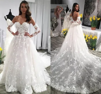 Arabų Vestuvių Suknelės, Turkija backless Senovinių Nėrinių Vestuvinių Suknelių Plius Dydis Gėlių-line Nuotakos Suknelės 2020 Vestido de Noiva
