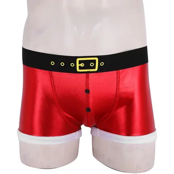 Vyrų Boxer apatiniai, Kelnaitės Kalėdų Dirbtiniais Odos Spausdinti Diržo Modelį Kalėdų trumpikes Santa Claus boksininkas homme kelnaitės