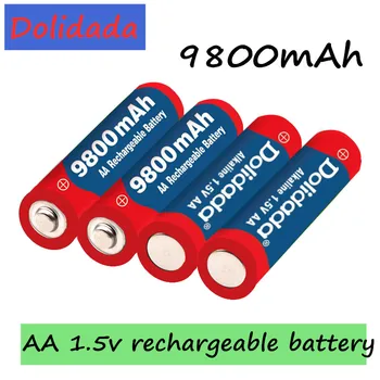 Dolidada 2021 Naują Žymą 9800 MAH įkraunamos baterijos AA 1,5 V Įkrovimo Naujas Alcalinas drummey +1pcs 4-cell baterijos įkroviklis