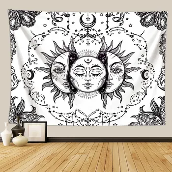 Juoda Ir Balta Mandala Gėlių Sun Moon Gobelenas Hipių Psichodelinio Tapiz Indijos Sienos, Kiliminė Danga, Antklodė, Bendrabučio Dekoro Fono Medžiaga