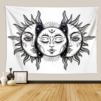 Juoda Ir Balta Mandala Gėlių Sun Moon Gobelenas Hipių Psichodelinio Tapiz Indijos Sienos, Kiliminė Danga, Antklodė, Bendrabučio Dekoro Fono Medžiaga