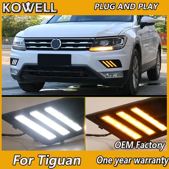 KOWELL Automobilių Stilius Volkswagen Tiguan 2017 2018,savo Ruožtu, Geltonas Signalas Stiliaus Relay Vandeniui 12V Automobilio LED Dieniniai DRL