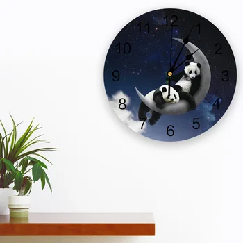 Mėnulis Naktį Dangus Panda Žvaigždė Sieninis Laikrodis Modernus Dizainas, Apvalios, Patalpų, Namų Biuro Kambarį Dekoro Namai