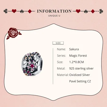 MOWIMO Sakura Gėlių Pakabukai Tinka Originalus Sidabro Apyrankė 925 Sterling Silver Pink Cirkonis Apvalių Karoliukų Pakabukas Papuošalai BKC1446