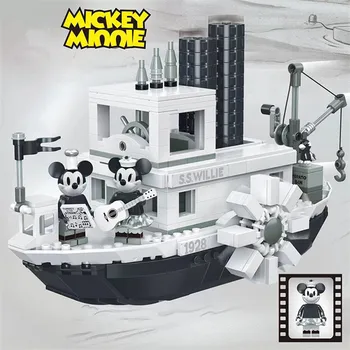 Disney 751Pcs+ Klasikinis Willie Garo Juoda Ir Balta Laivo Mickey Minnie 