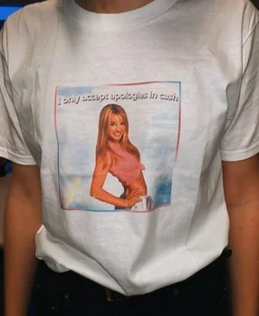 Kuakuayu HJN aš Tik Priimti Atsiprašymą Pinigais Moterų Juokinga Meme T-Shirt Vasaros Mados Hipsters Mielas Grafinis Tee Britney Spears