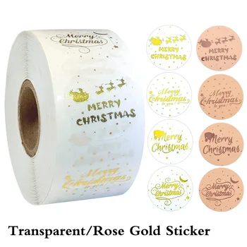 500pcs/roll kalėdų lipdukas rožinė aukso etiketes, dovanų sandarinimo klijai skaidrus lipdukas Linksmų kalėdų apdaila