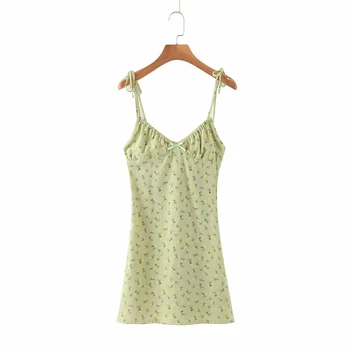 Foridol nėrinių vasaros boho foral suknelė moterų berankovis bodycon žalia paplūdimio atostogų backless suknelė bowknot mielas trumpą suknelę
