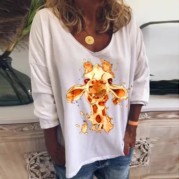 Womail 3D Gyvūnų Spausdinti Moterų Marškinėlius ilgomis Rankovėmis Balti Marškinėliai, Femme, O-Kaklo Harajuku Moteriški Drabužiai 2020 Plus женские футболки