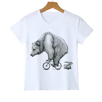 Lokys, važinėjimas dviračiu Su triušio juokinga spausdinti vaikiški marškinėliai Lokys Gyvūnų Atsitiktinis Karo Berniukas/Mergaitė marškinėliai 3d Kūdikių drabužiai.