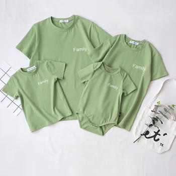 Mados Vasaros mama & vaikams atitikimo šeimos komplektus žalia Atspausdintas T-shirt motina ir dukra drabužius sūnų tėtis, šeima atrodo