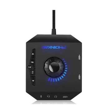 Phoinikas T10 Multi-Switch Usb Hub, Audio Adapteris, Išorinis Stereo Kortelę Su 3,5 Mm Ausinių Ir Mikrofono Lizdas Juoda