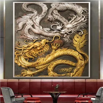 Custom Kinų Stiliaus 3D Iškilumo Dragon Foto Tapetai Prabangių Namų Dekoro Viešbučio Restorane Įrašas Altoriaus Freskos Tapetai, 3D