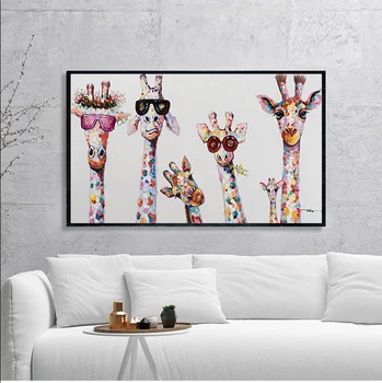 Grafiti Meno Gyvūnų Drobės Tapybos Smalsu, Žirafos Šeimos Spaudinių Dekoratyvinis Nuotraukos, Vaikų Kambarys Namų Dekoro be Rėmelio