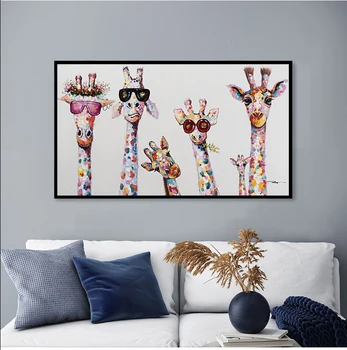 Grafiti Meno Gyvūnų Drobės Tapybos Smalsu, Žirafos Šeimos Spaudinių Dekoratyvinis Nuotraukos, Vaikų Kambarys Namų Dekoro be Rėmelio