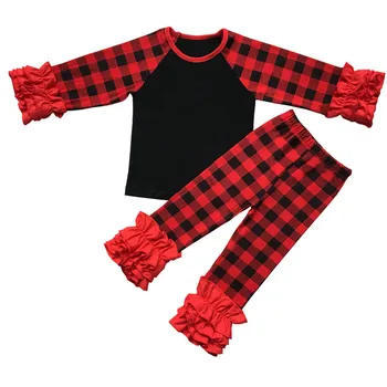Naujas Kalėdų Kūdikių, Mergaičių Drabužiai Buffalo Pledas Pynimas Apledėjimo Raglan Long Sleeve T-Shirt Velykų Kiaušinių Pynimas Kelnės Vaikams Drabužių Rinkinys