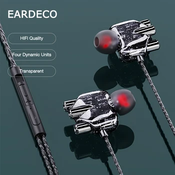 EARDECO Skaidrus Quad-core Laidines Ausines In-ear Telefono Ausinės Ausinių 3,5 mm Mobiliojo Ausines Su Mic Bass Hifi Ausines