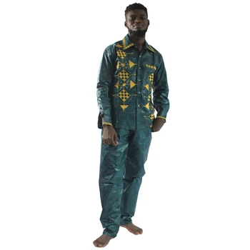 MD pietų afrikos tradicinės dėvėti aukštos kokybės heidi bazin riche drabužiai vyrams marškinėliai kelnės kostiumas siuvinėjimo afrikos stiliaus viršūnes