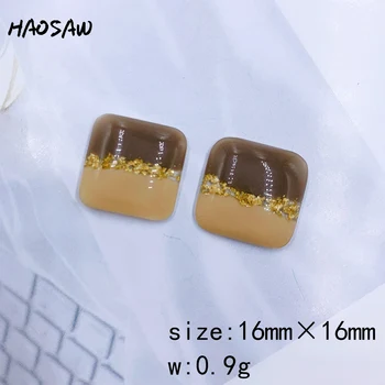 HAOSAW 16*16 MM 6Pcs/Daug Kvadratinių/Dervos/Kelių Spalvų/Aukso Blizgučiai/Double/ 