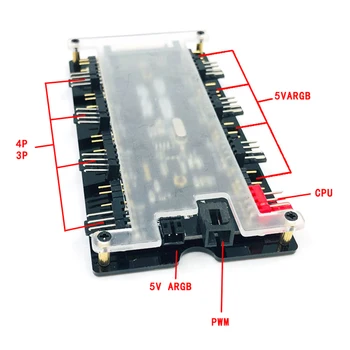 1 8 3-Pin ARGB LED centras su 21-Mygtukas 8 Port 4-Pin PWM Ventiliatorius Hub Nuotolinio Valdymo RGB LED Hub ilgiklis