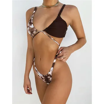 CHRONSTYLE Kaklaraištis Dažyti Spausdinti Kratinys Bikini Komplektas 2021 Seksualių Moterų Nėriniai-up Criss-Cross maudymosi kostiumėlį Paplūdimio Stumti Backless Maudymosi