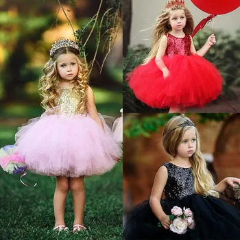 Mielas Princesė Vaikams Baby Girl Dress Gėlių Vestuvių Suknelė Be Rankovių Blizgučiai Šalis Gimtadienį Krikšto Suknelė Mergina Vasaros Suknelės