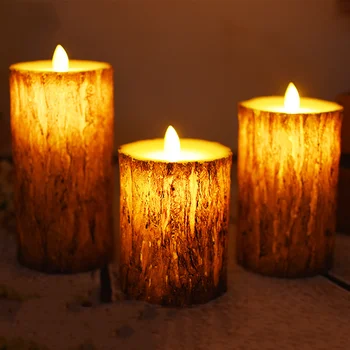 Unikalus pušies medžio apdaila led vaško žvakė su šokančia liepsna,Helovinas/Kalėdų žvakių šviesoje dekoratyviniai/naujiena led šviesos naktį