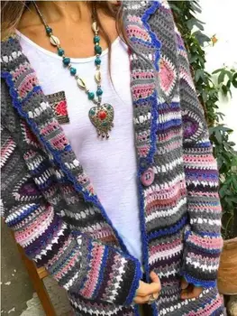 Rudenį Džemperis Moterims ilgomis Rankovėmis Kratinys Megzti Atviras Priekis Rainbow Dryžuotas Megztinis Moterims Kailis Sueter mujer invierno 2019