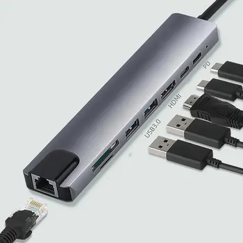 8 1 USB-C Hub Tipo C Multiport Kortelių Skaitytuvo Adapteris 4K HDMI suderinamus Už Notebook Su Maitinimo Adapteris USB Didelės Spartos PC