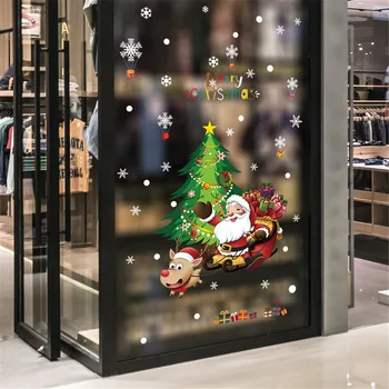 Dvipusis džiaugsmo rogėmis Kalėdų sienų lipdukai lango stiklo durų ir langų fone dekoratyviniai lipdukai 10.21