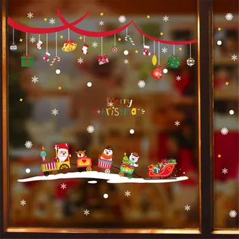 Dvipusis džiaugsmo rogėmis Kalėdų sienų lipdukai lango stiklo durų ir langų fone dekoratyviniai lipdukai 10.21