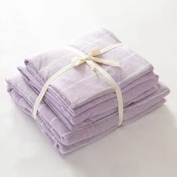 4pcs Medvilnės jersey trikotažo antklode padengti šviesiai violetinės spalvos juostele lovos komplektas su įrengtas lapas