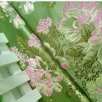 75cm*100cm Brokatas medžiaga kostiumas drabužių cheongsam bijūnas gėlių audinys audinys brokatas žaliame fone, pink gėlių suknelė audinys