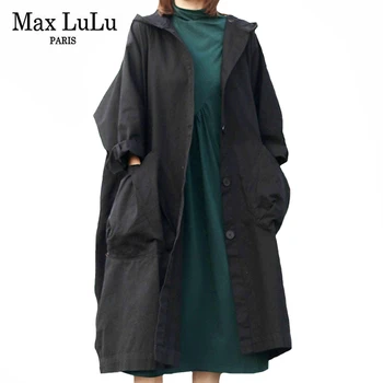 Max LuLu Naujų Korėjos Mados Stiliaus Moteriški Laisvalaikio Windbreakers Ponios Ilgai Derliaus Tranšėjos Moterų Prarasti Gobtuvu Drabužiai Plius Dydis